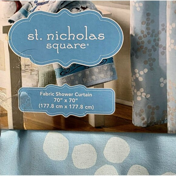 New Holiday Snowflake Fabric Shower Curtain Blue White Silver Dots Snow Winter - Picture 4 of 4